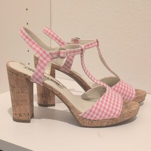 Anne Klein Pink Gingham Heeled Sandals